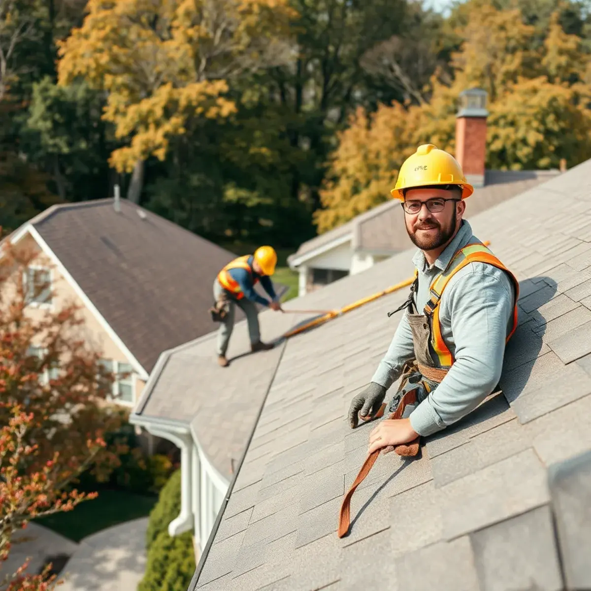 Roofing contractor working on a home in Kent, NY