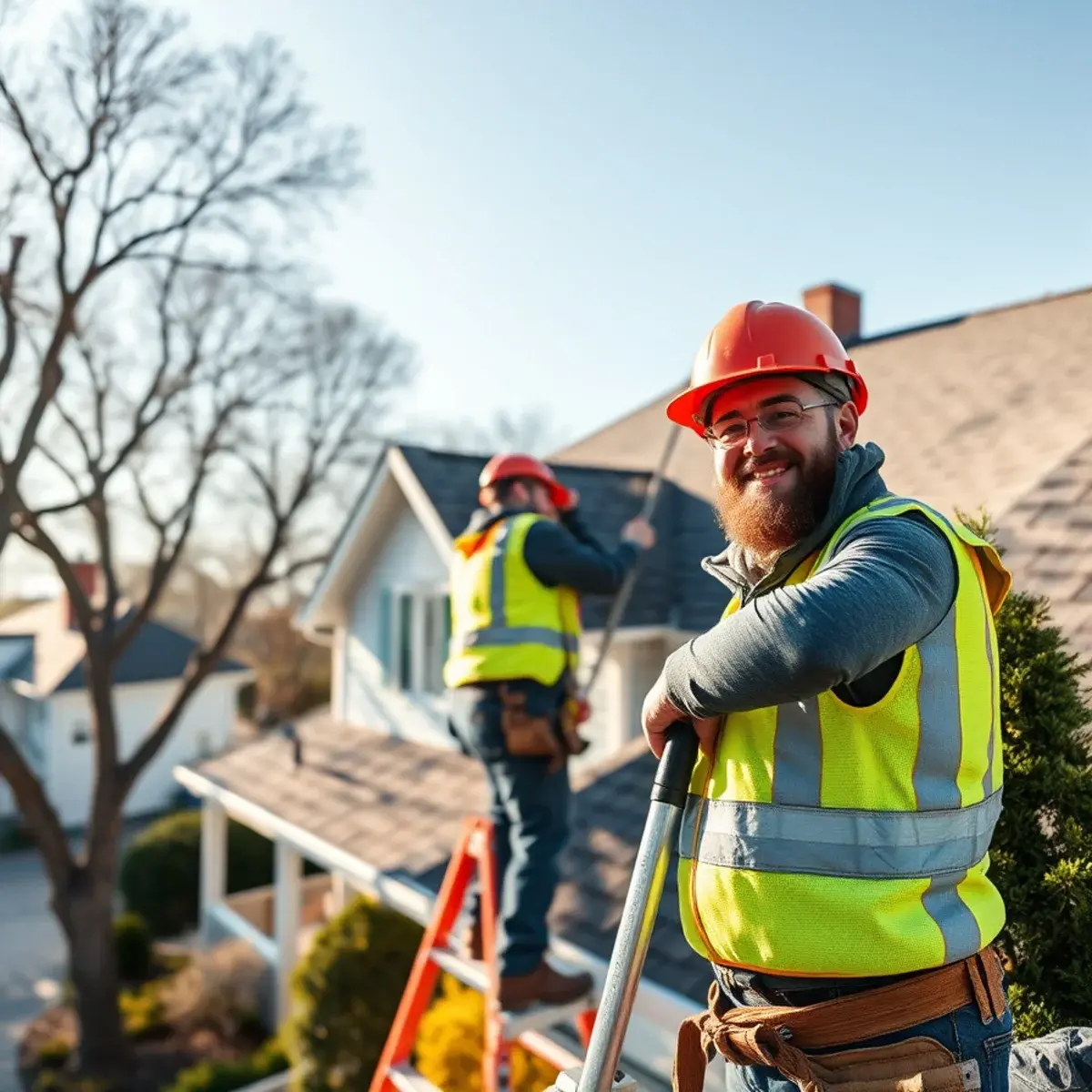 Roofing contractor working on a home in Kings Park, NY