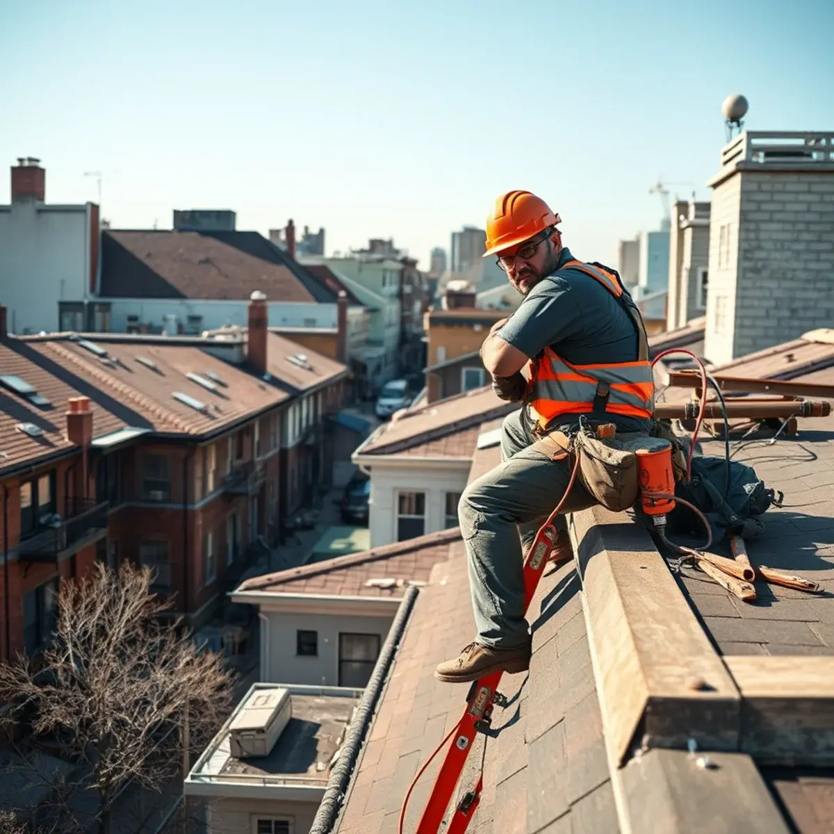 Roofing contractor working on a home in Kingsbridge, NY