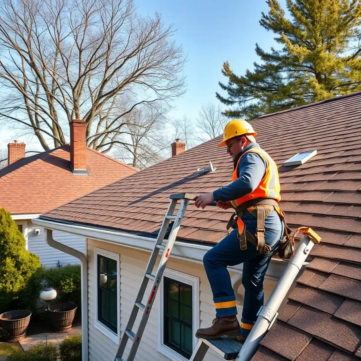 Roofing contractor working on a home in Kingston, NY