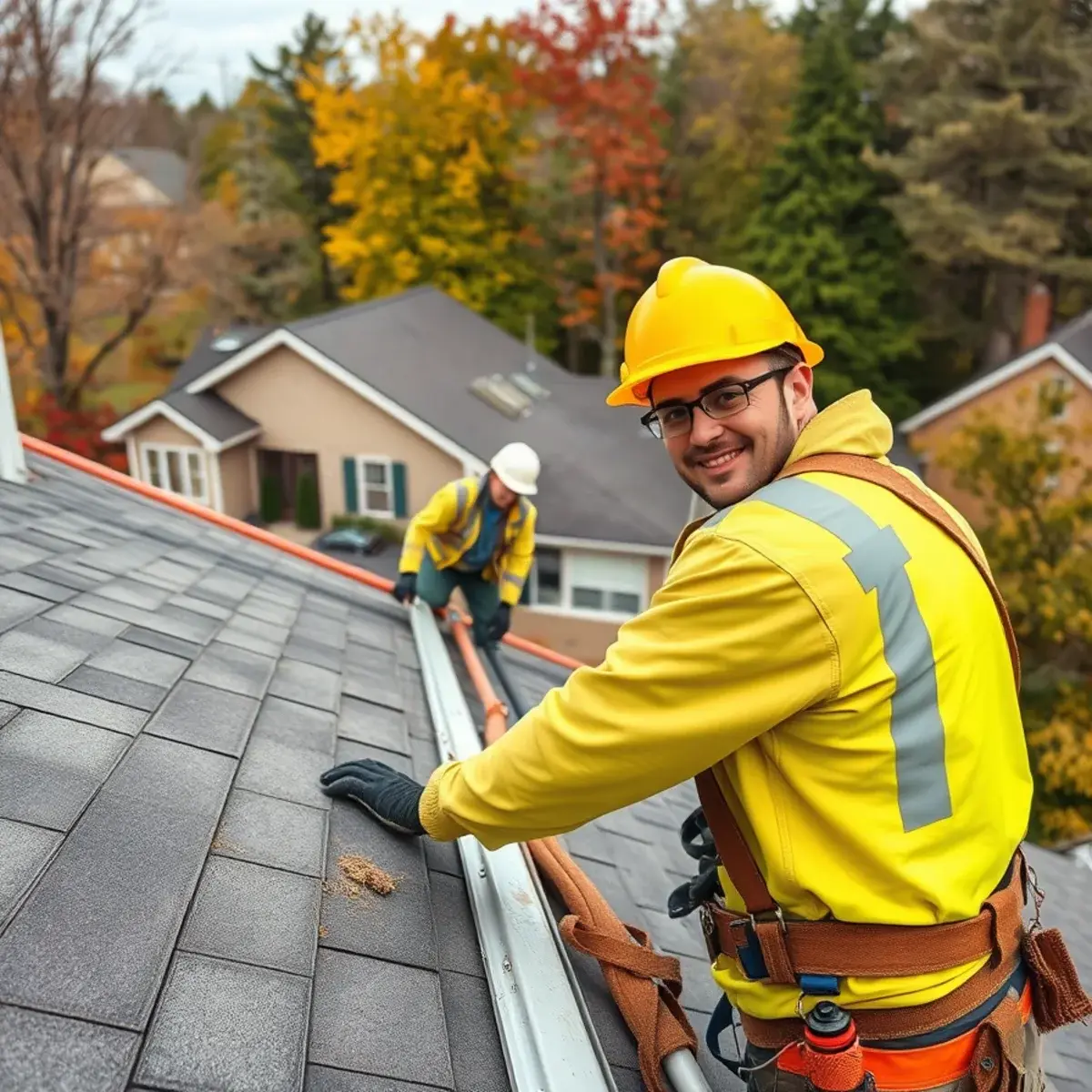 Roofing contractor working on a home in Lagrangeville, NY