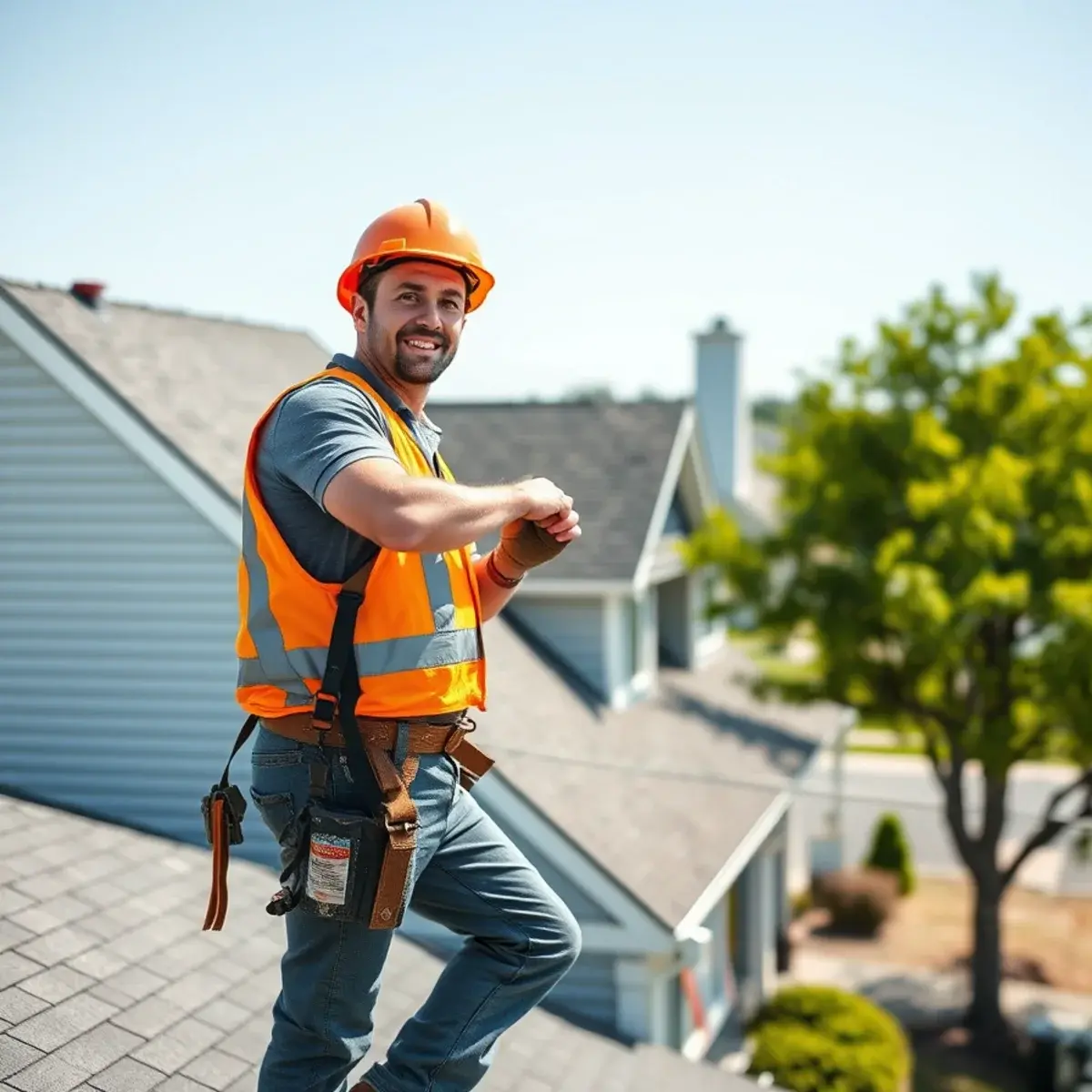 Roofing contractor working on a home in Lake Grove, NY