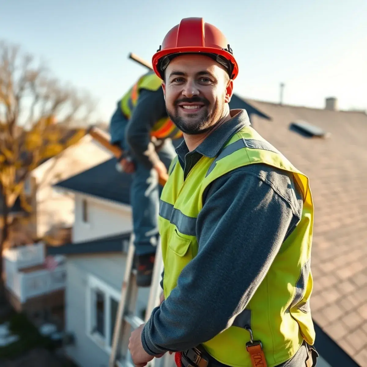 Roofing contractor working on a home in Lawrence, NY