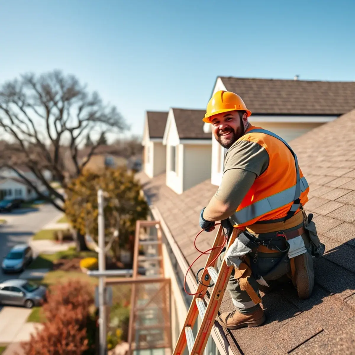 Roofing contractor working on a home in Levittown, NY