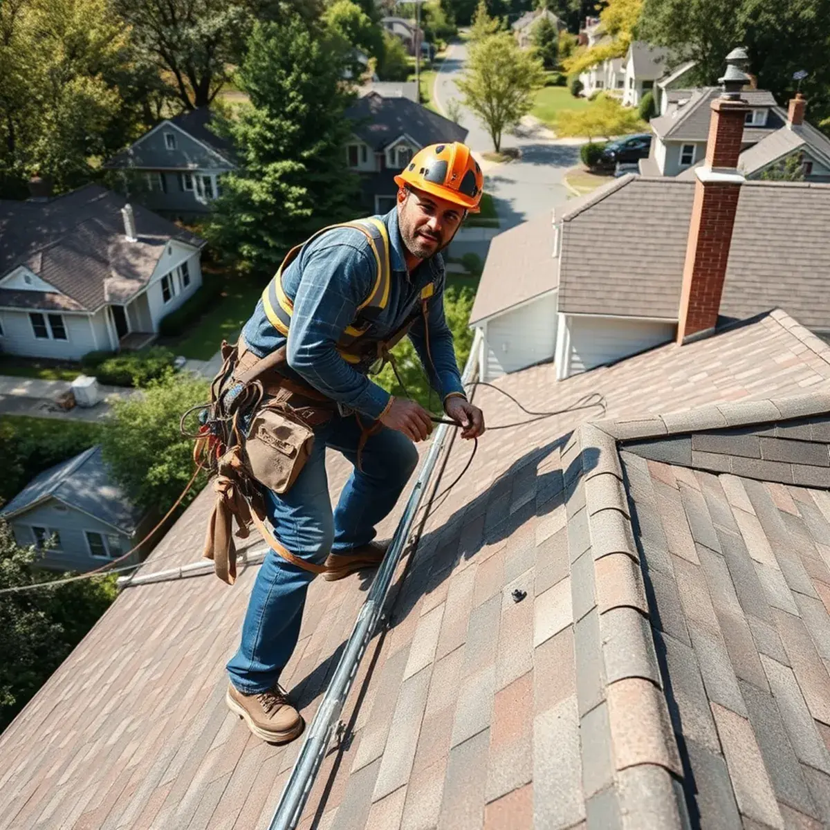 Roofing contractor working on a home in Lewisboro, NY