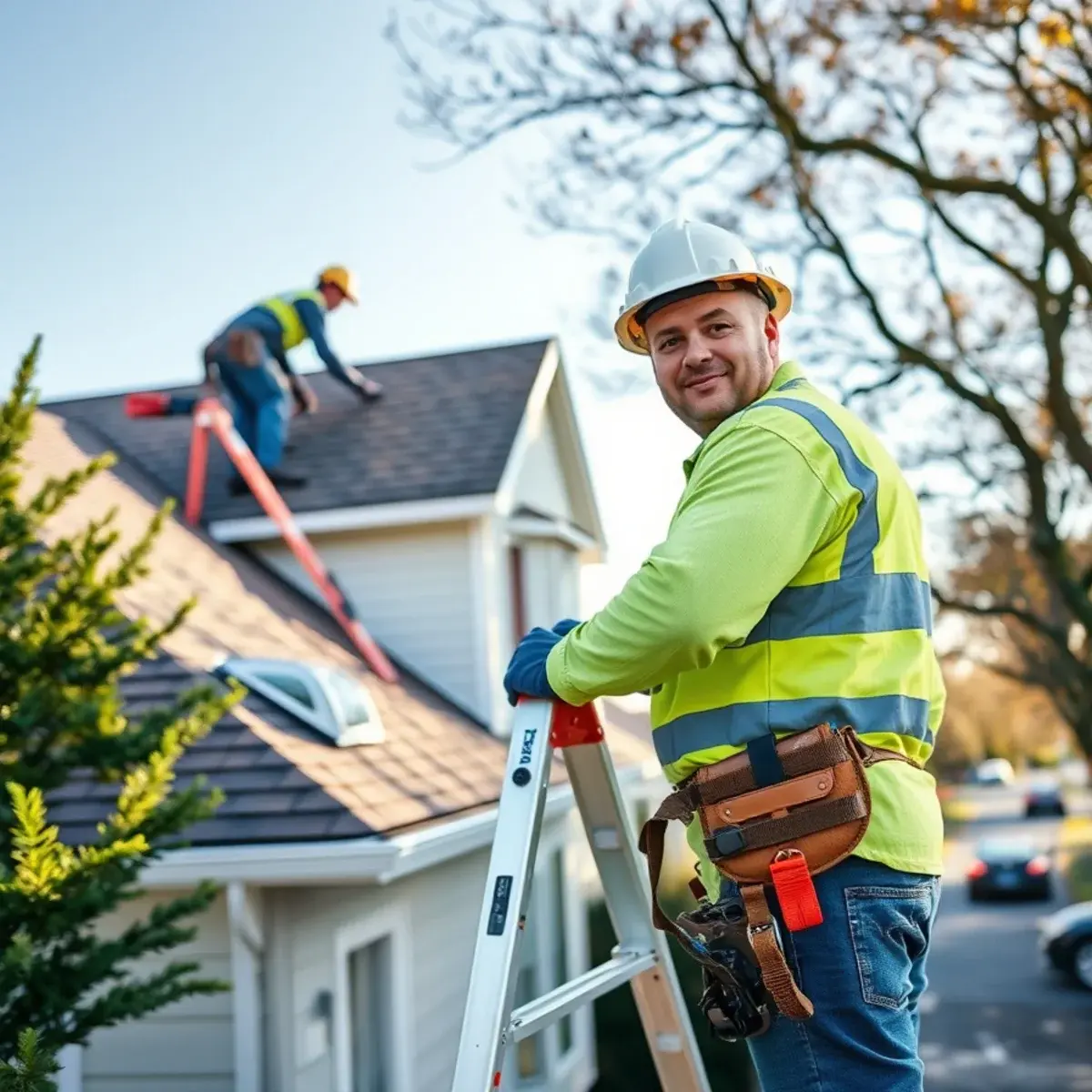 Roofing contractor working on a home in Lindenhurst, NY