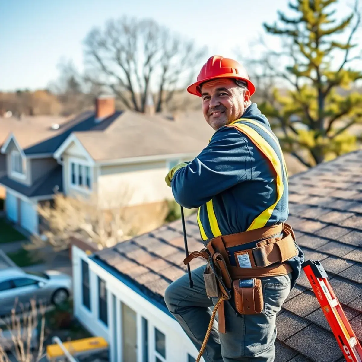 Roofing contractor working on a home in Lynbrook, NY