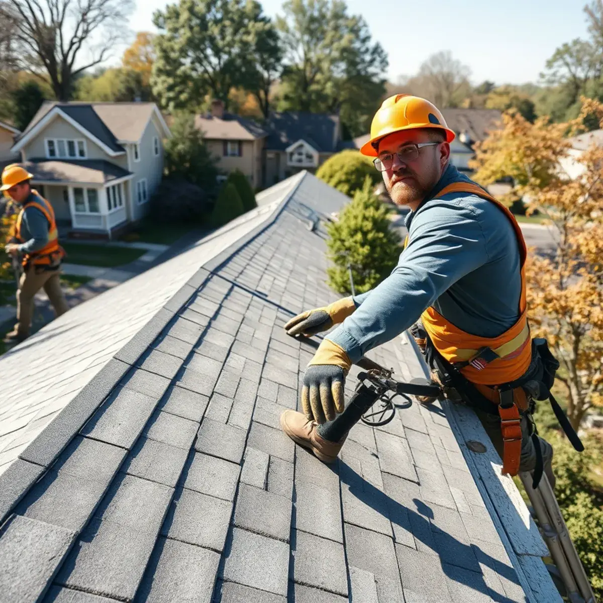 Roofing contractor working on a home in Mamaroneck, NY