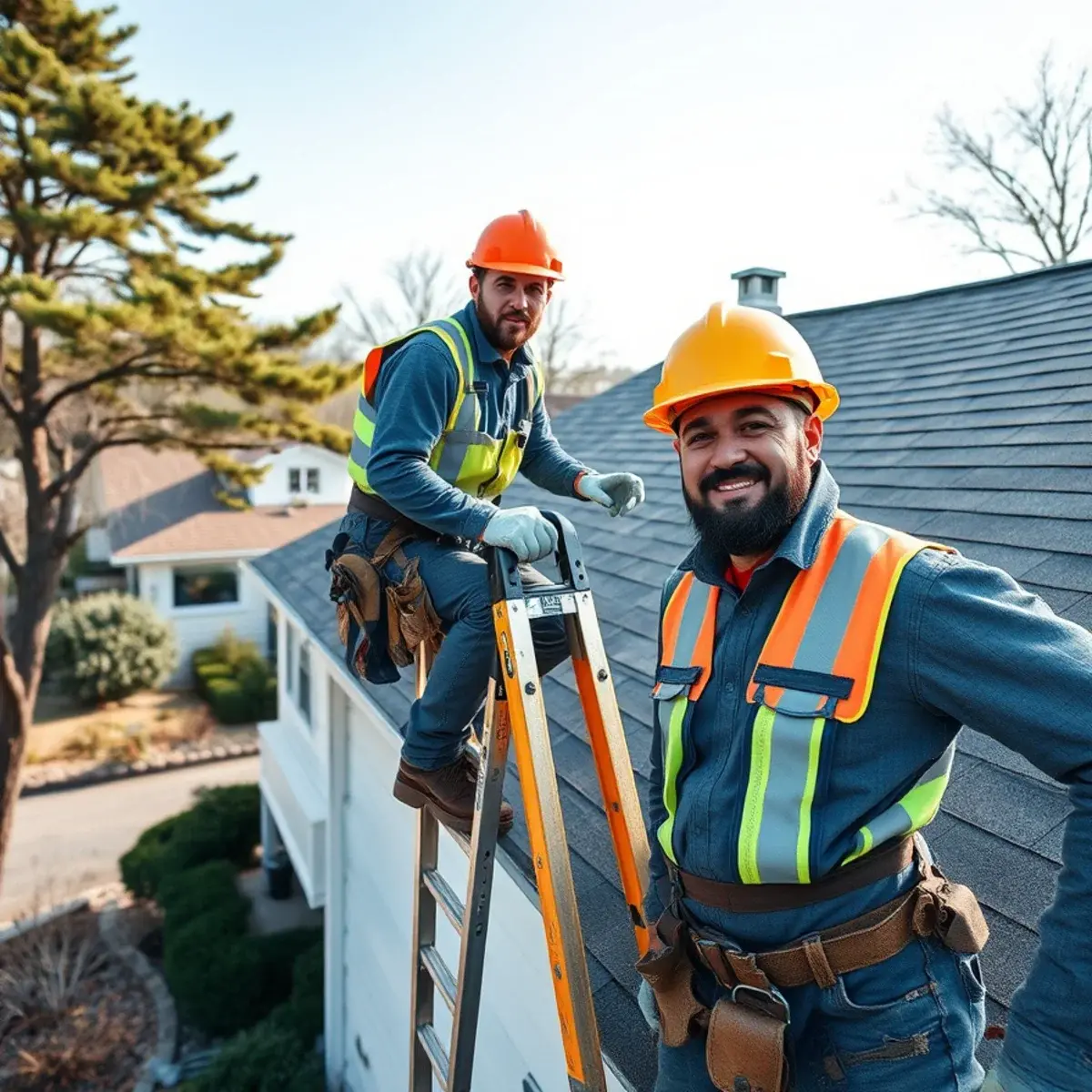Roofing contractor working on a home in Manorville, NY