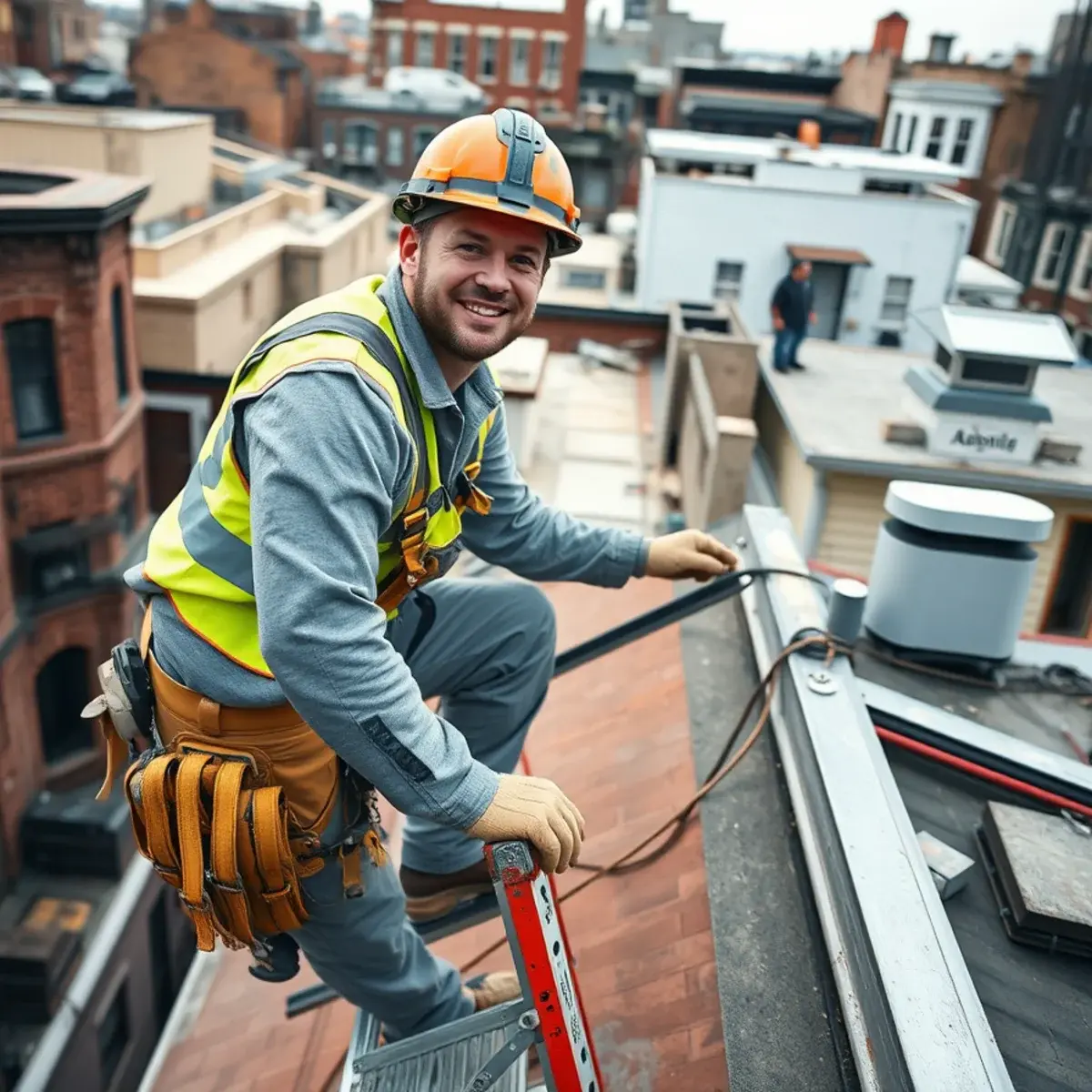 Roofing contractor working on a home in Marine Park, NY