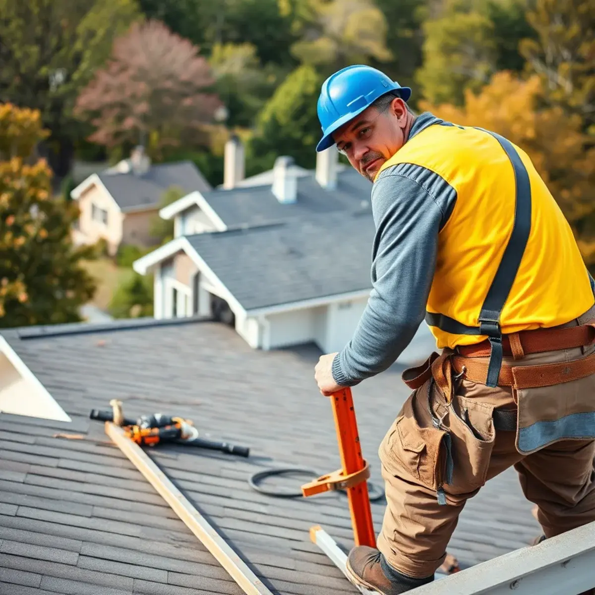 Roofing contractor working on a home in Marlboro, NY