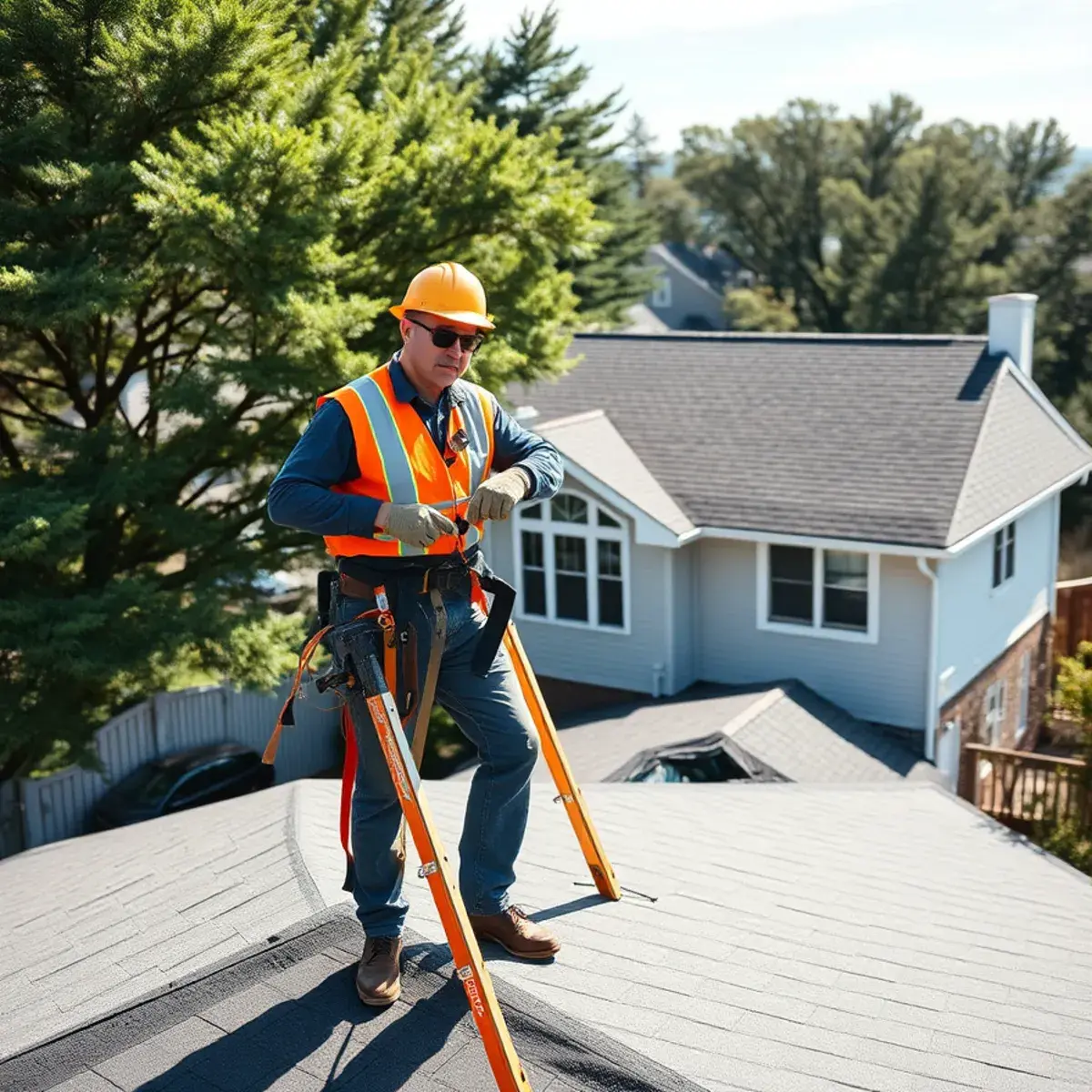 Roofing contractor working on a home in Massapequa, NY