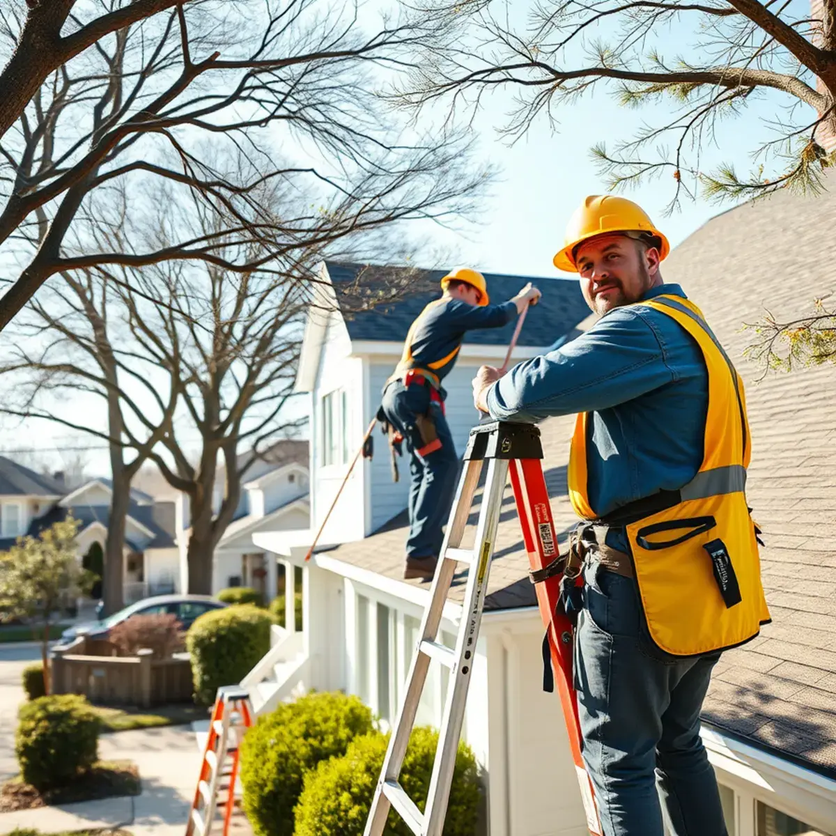 Roofing contractor working on a home in Mastic Beach, NY