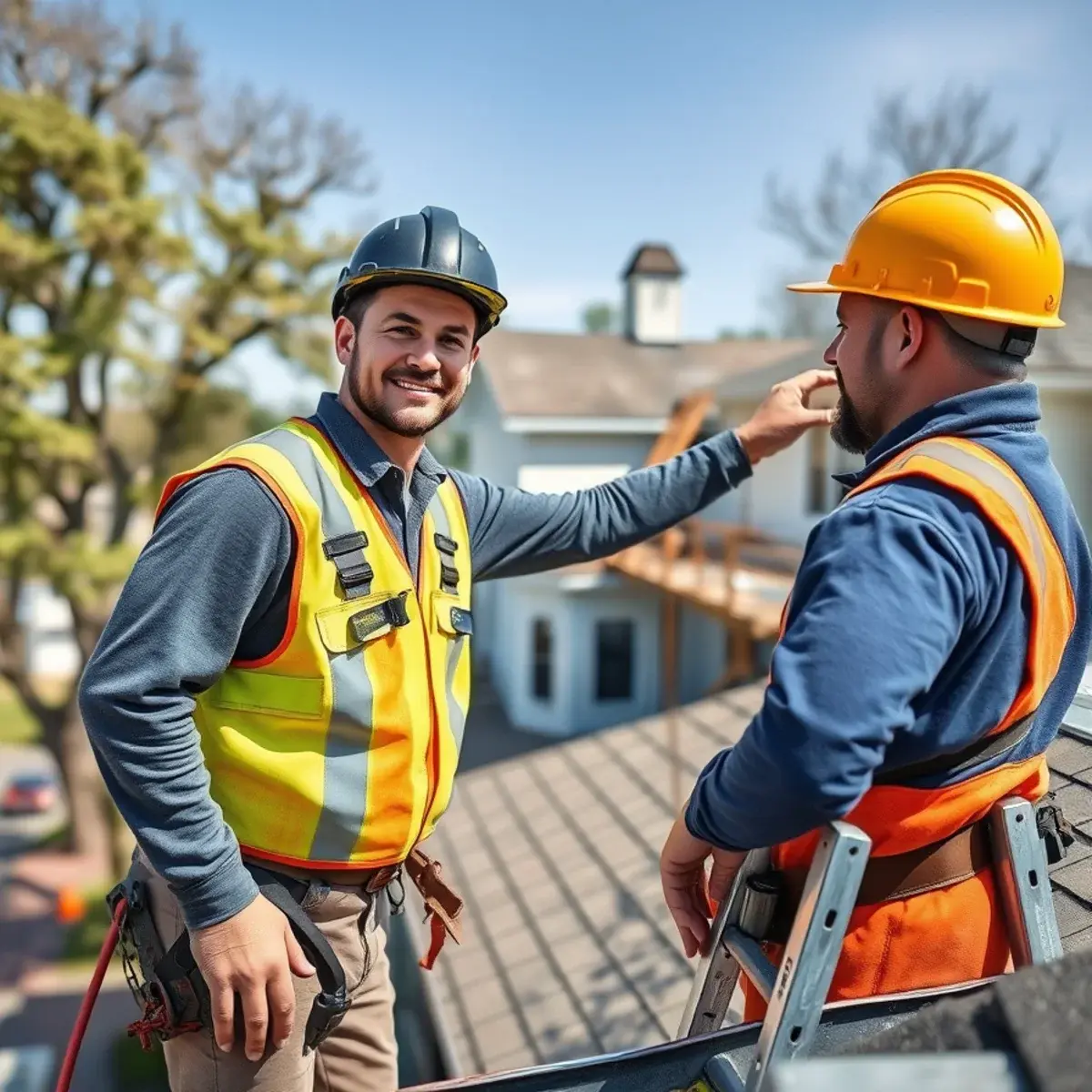 Roofing contractor working on a home in Miller Place, NY