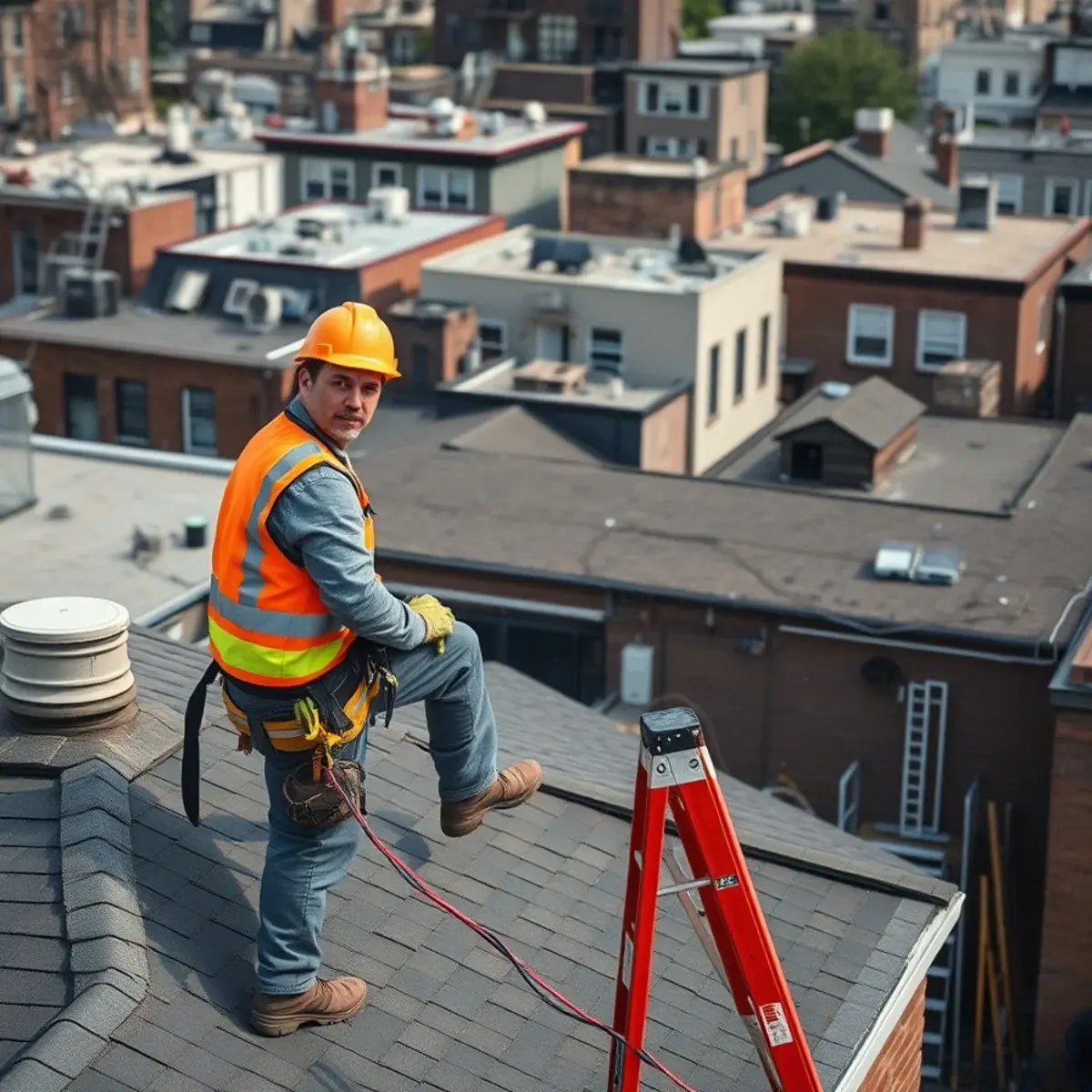 Roofing contractor working on a home in Mott Haven, NY