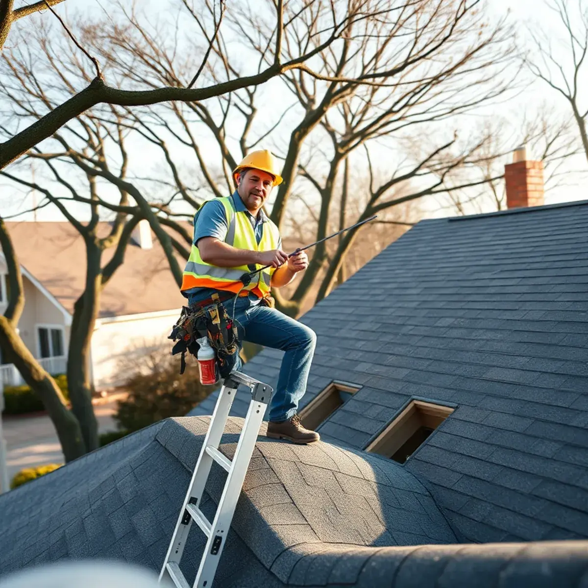 Roofing contractor working on a home in Nesconset, NY