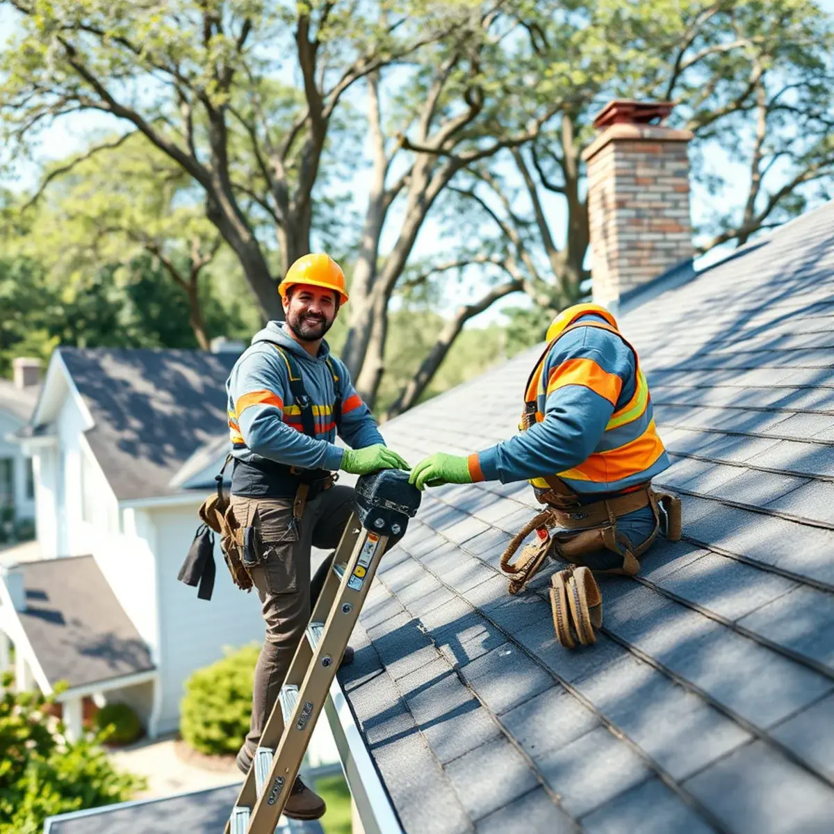 Roofing contractor working on a home in New City, NY