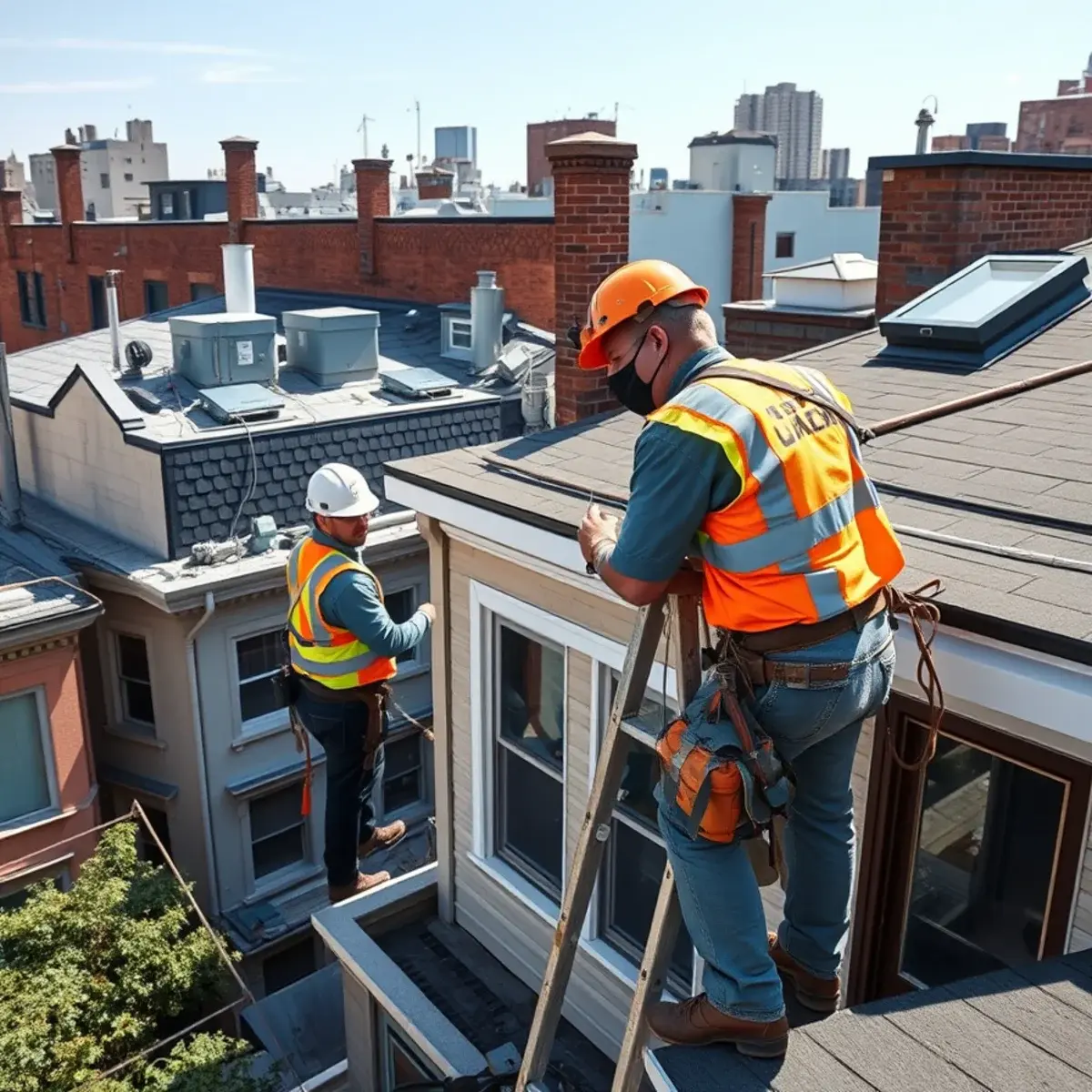 Roofing contractor working on a home in NoHo, NY