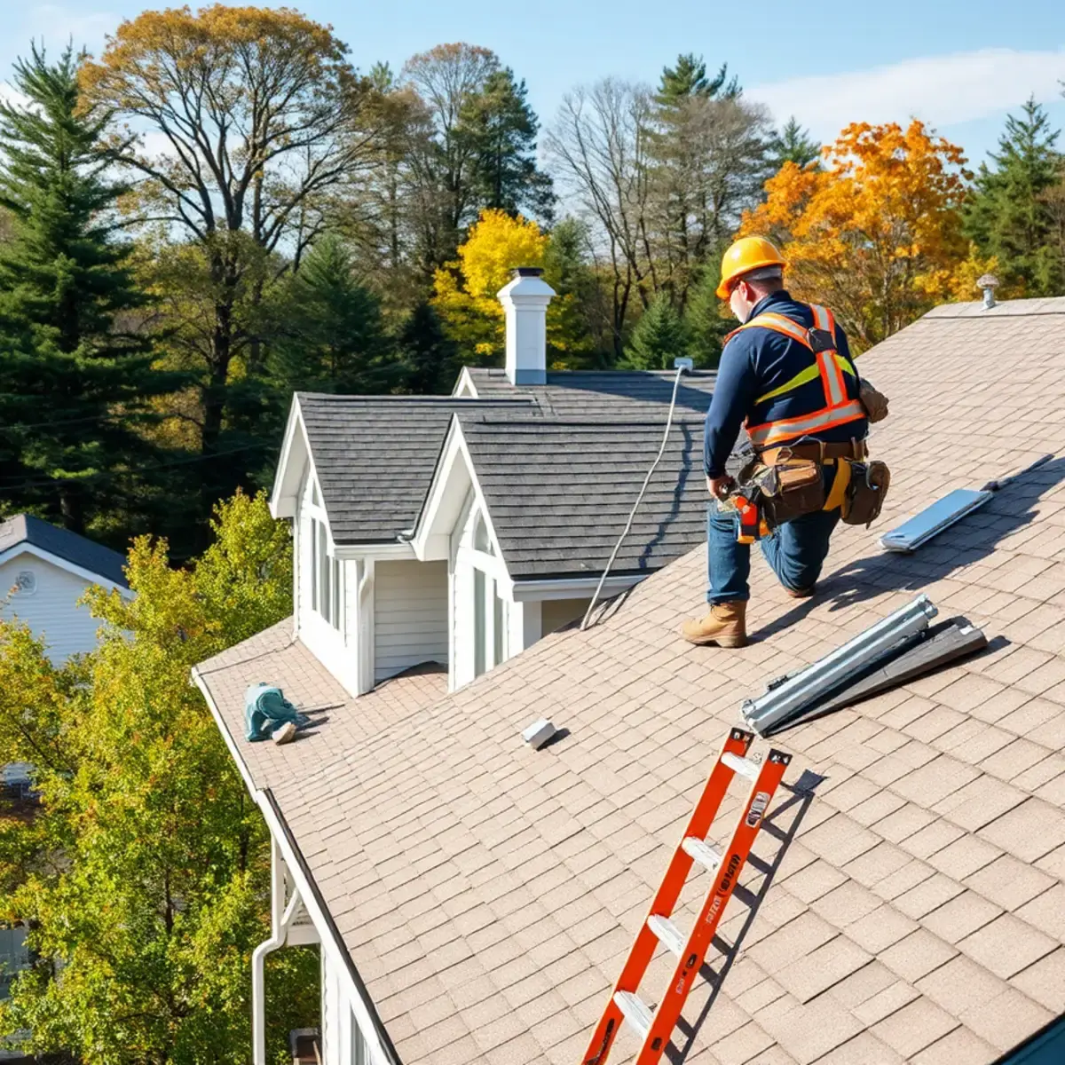 Roofing contractor working on a home in Norwich, NY