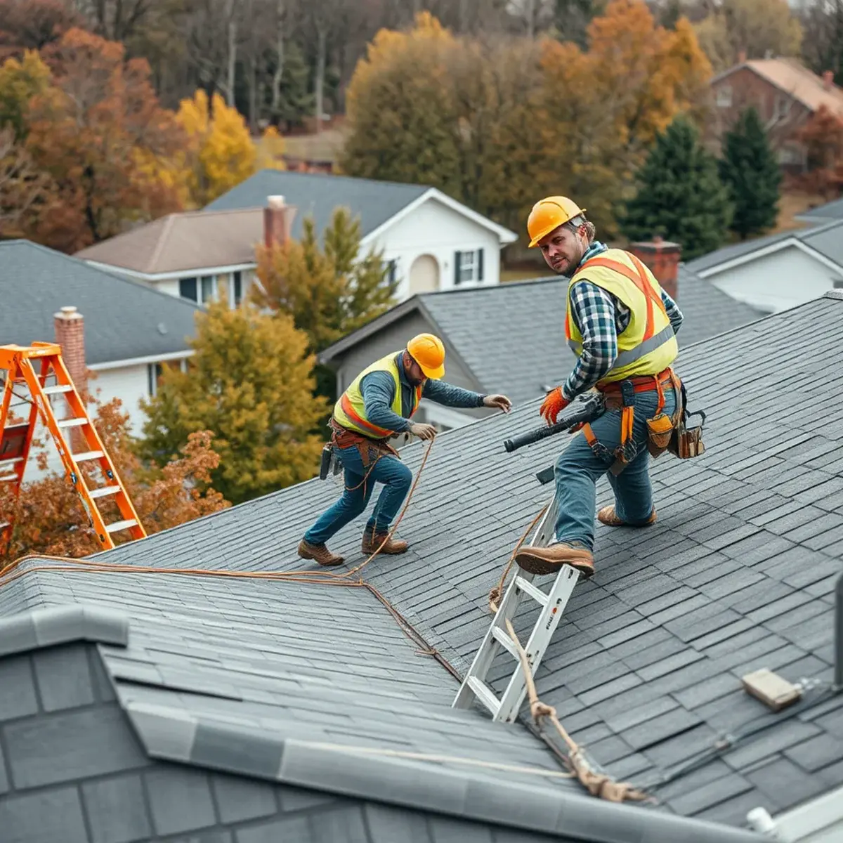 Roofing contractor working on a home in Olean, NY