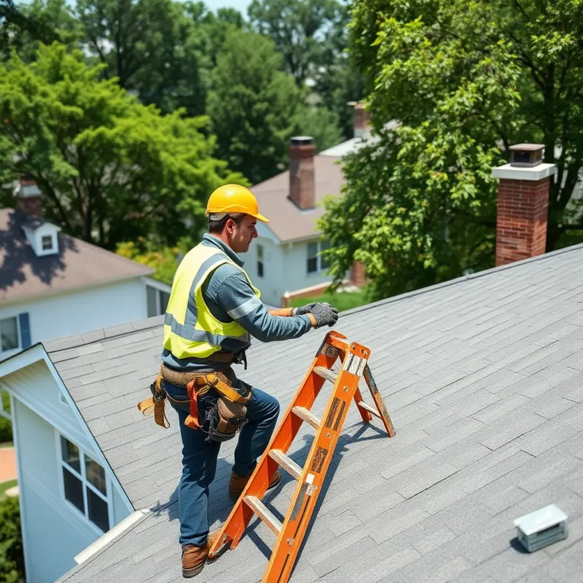 Roofing contractor working on a home in Orangeburg, NY