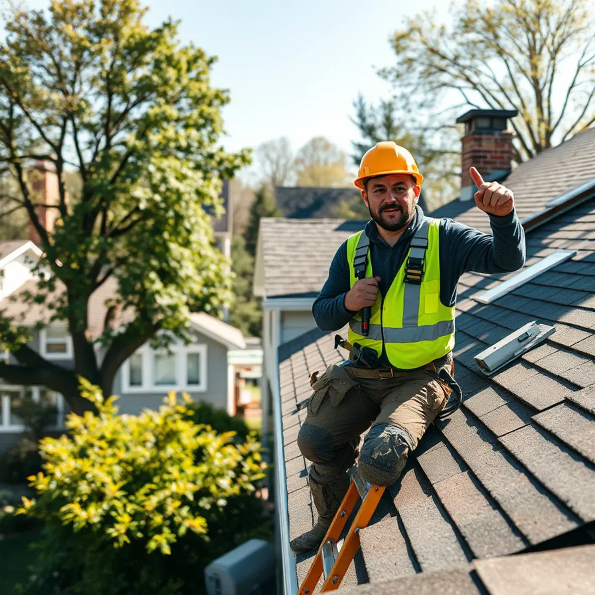 Roofing contractor working on a home in Orangetown, NY