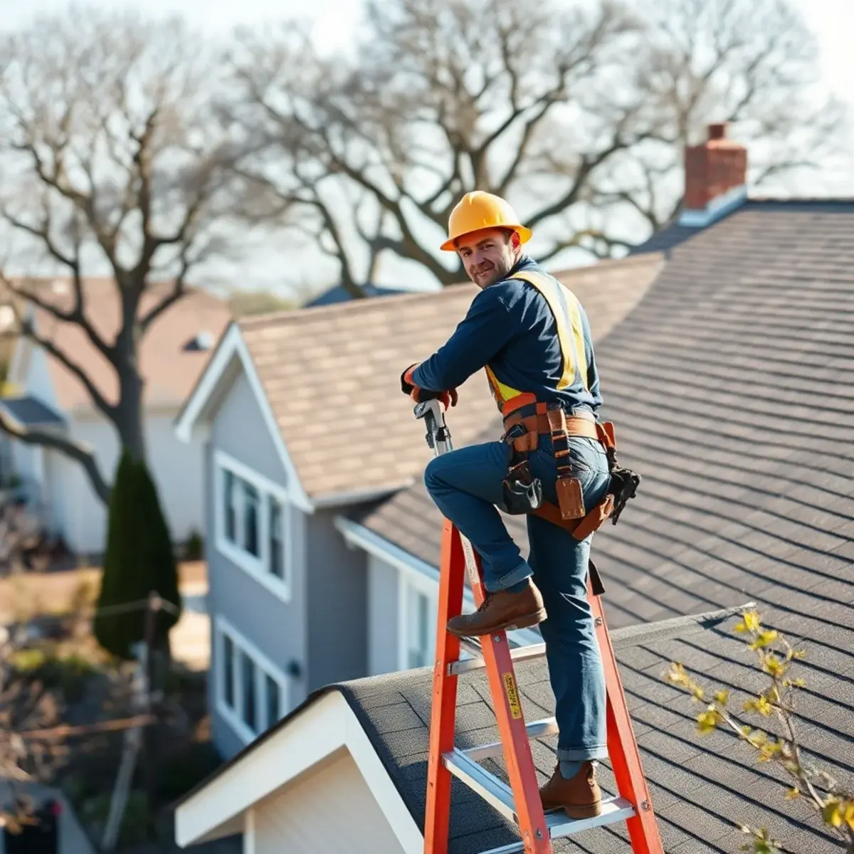 Roofing contractor working on a home in Oyster Bay, NY