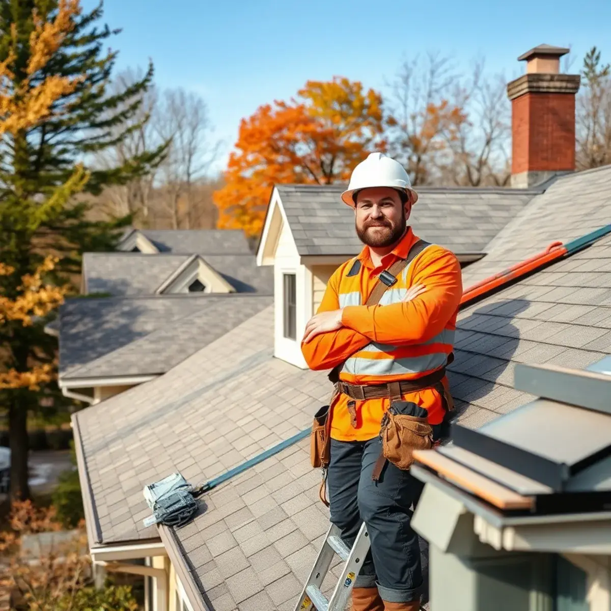 Roofing contractor working on a home in Plattsburgh, NY