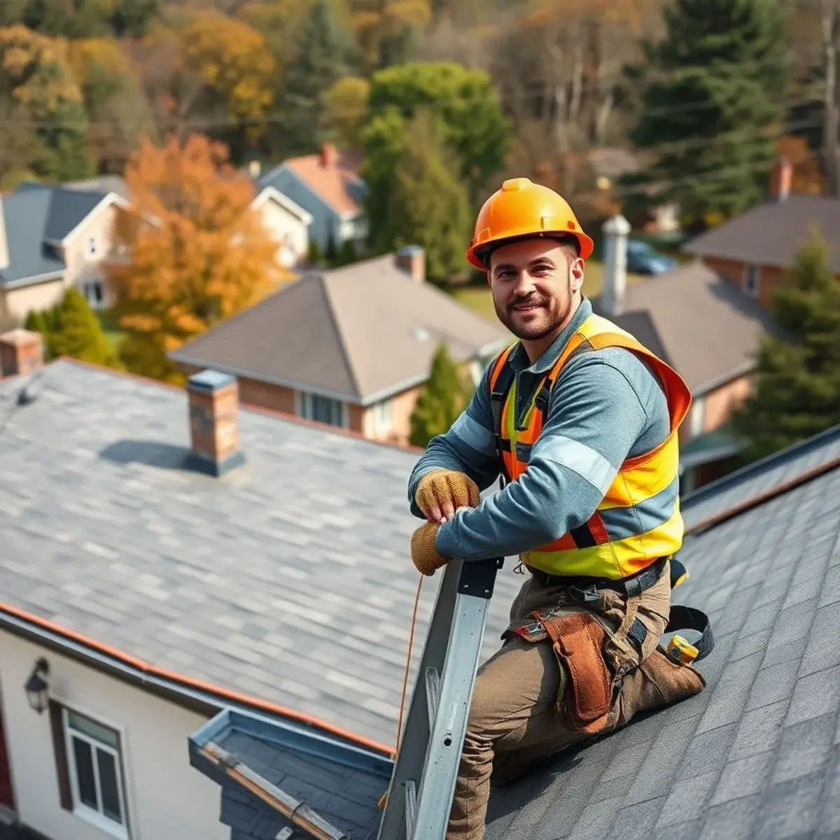 Roofing contractor working on a home in Pleasant Valley, NY