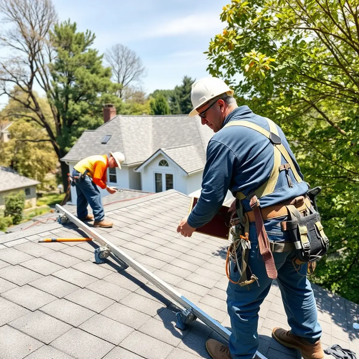Roofing contractor working on a home in Pleasantville, NY