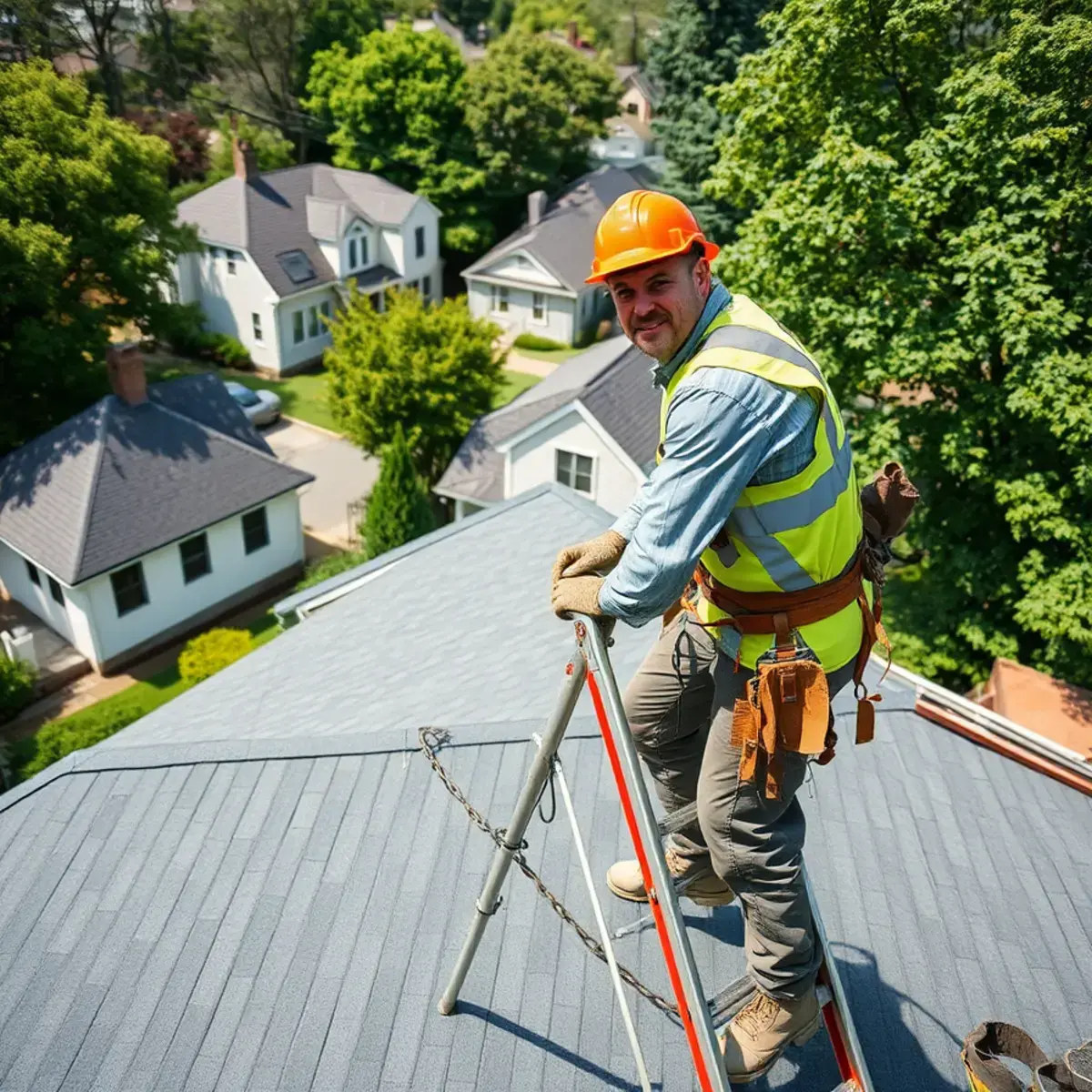 Roofing contractor working on a home in Port Chester, NY