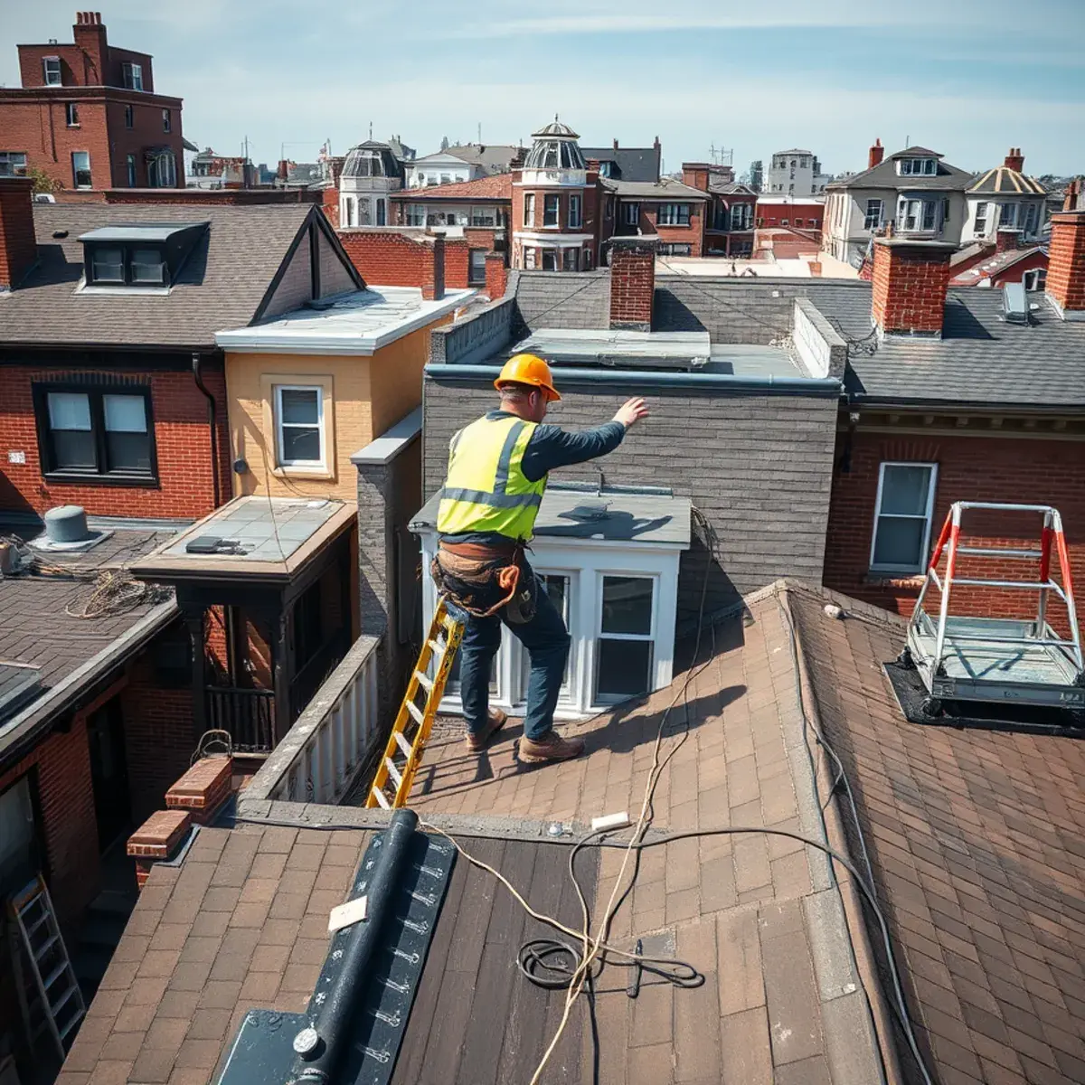 Roofing contractor working on a home in Port Richmond, NY