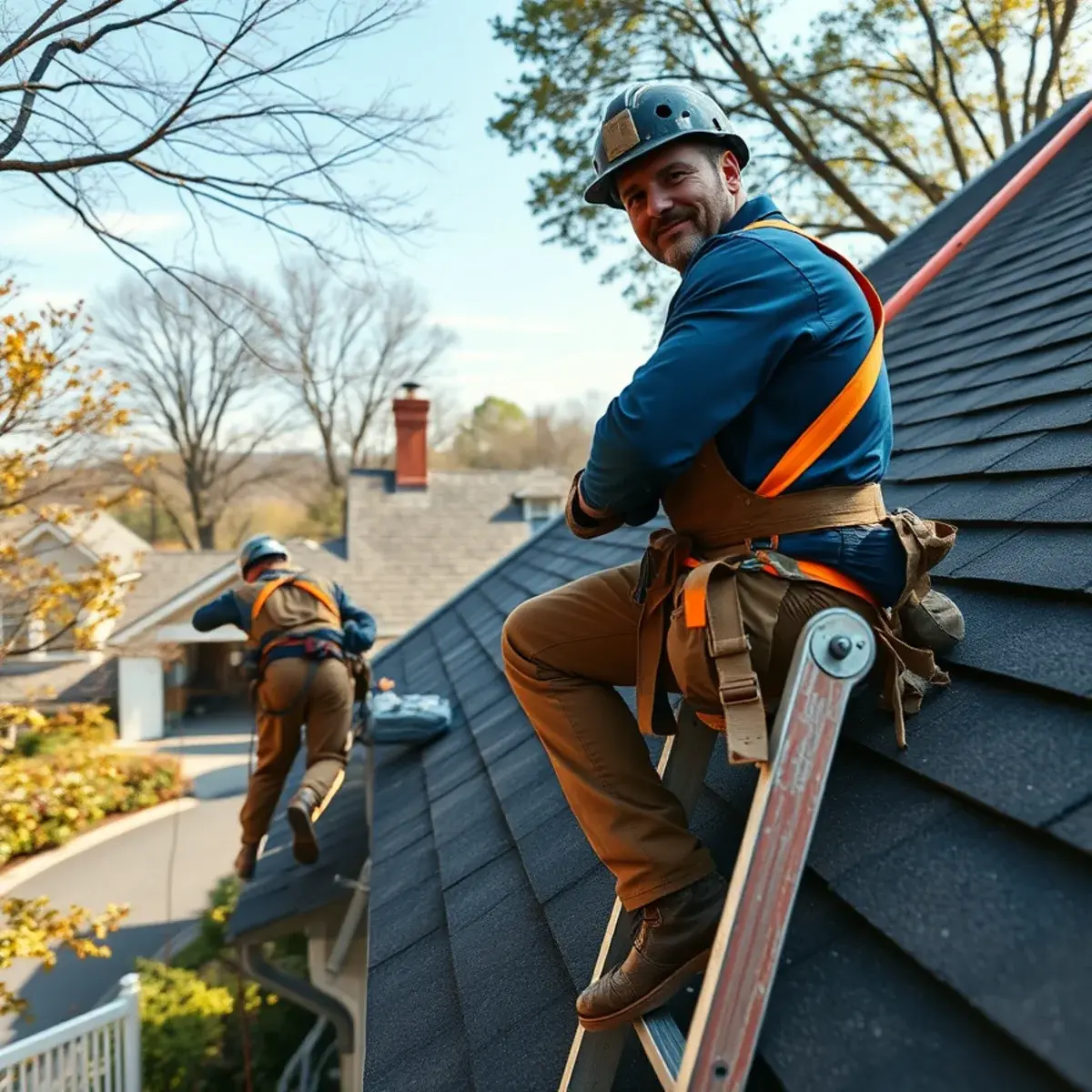 Roofing contractor working on a home in Pound Ridge, NY