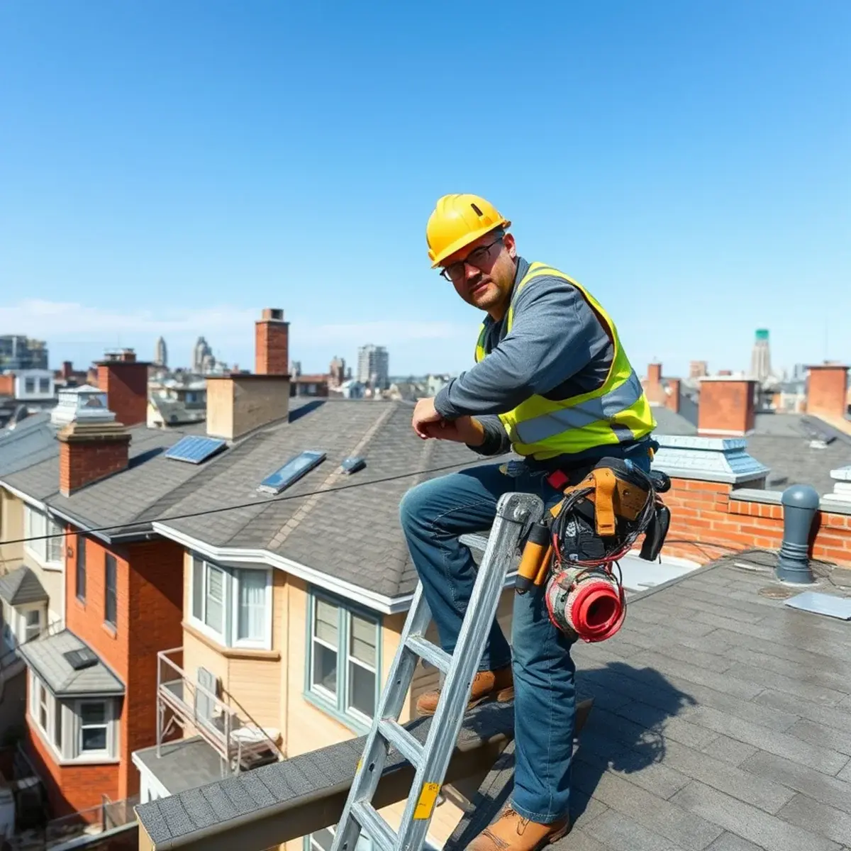 Roofing contractor working on a home in Prince's Bay, NY