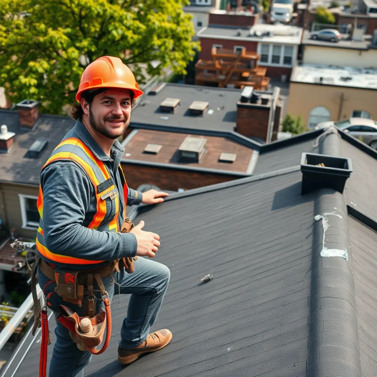 Roofing contractor working on a home in Prospect Heights, NY