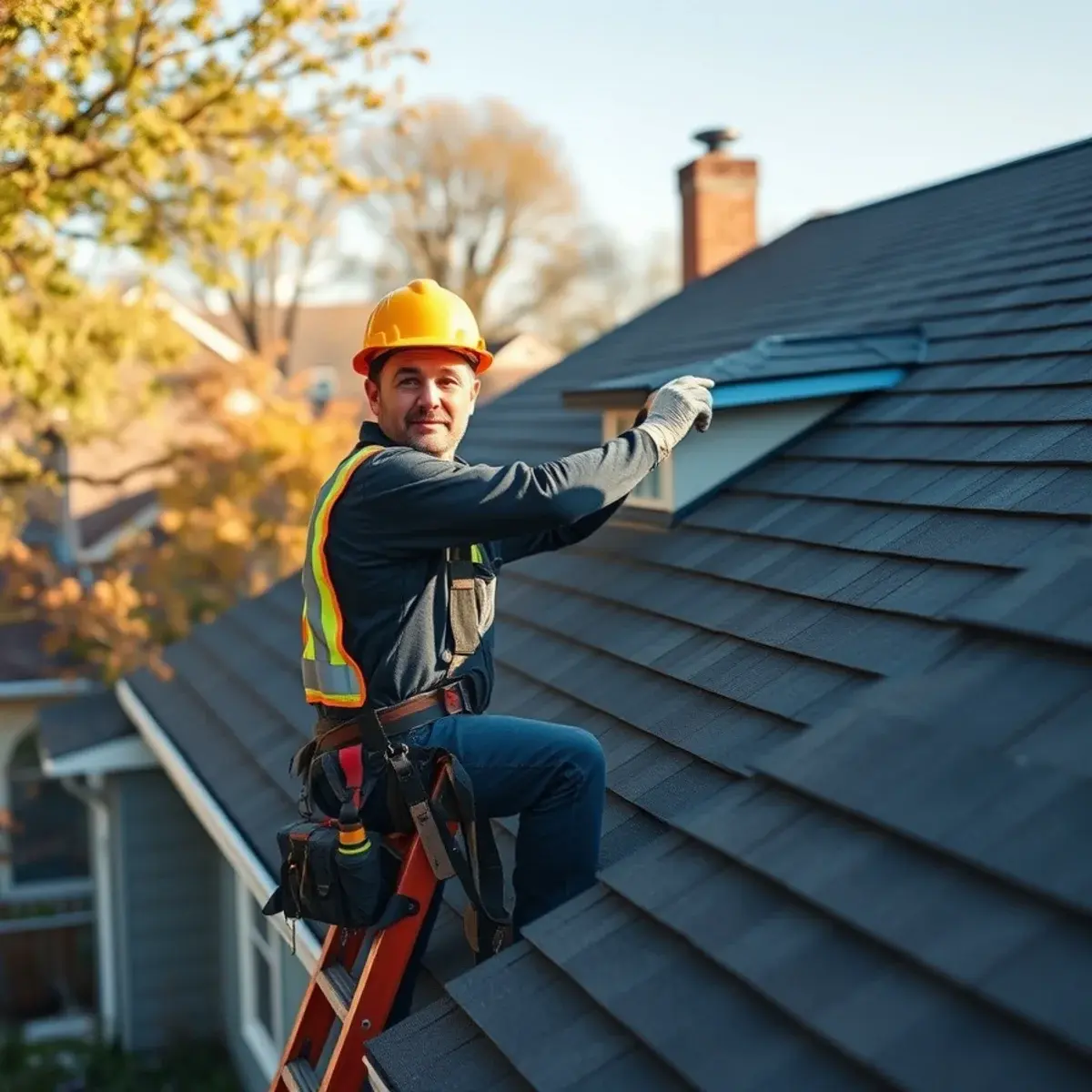 Roofing contractor working on a home in Queens County, NY