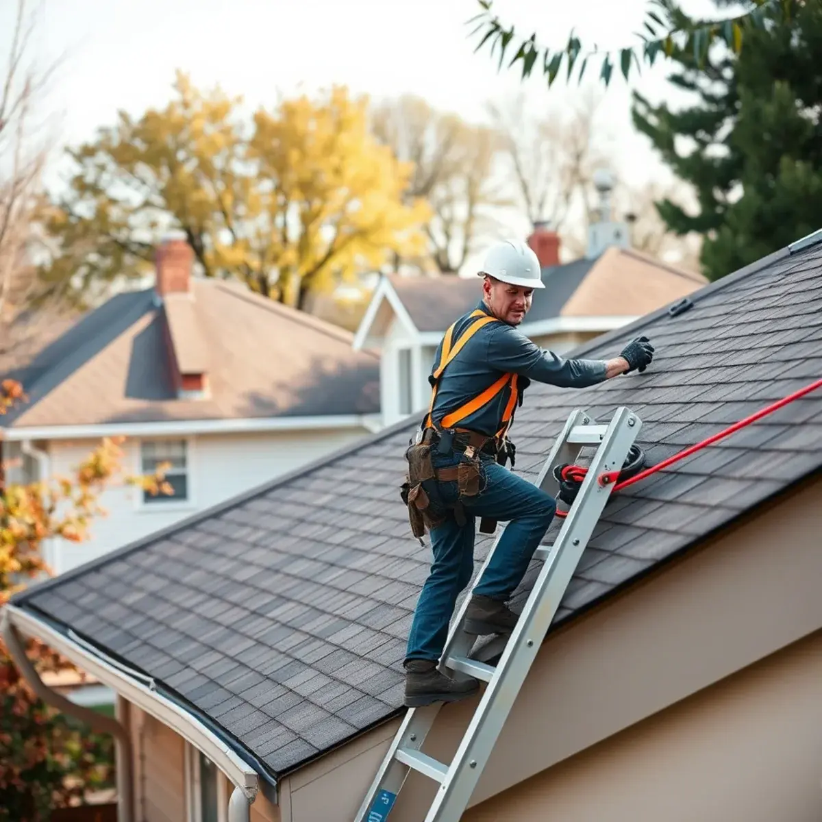 Roofing contractor working on a home in Queens, NY
