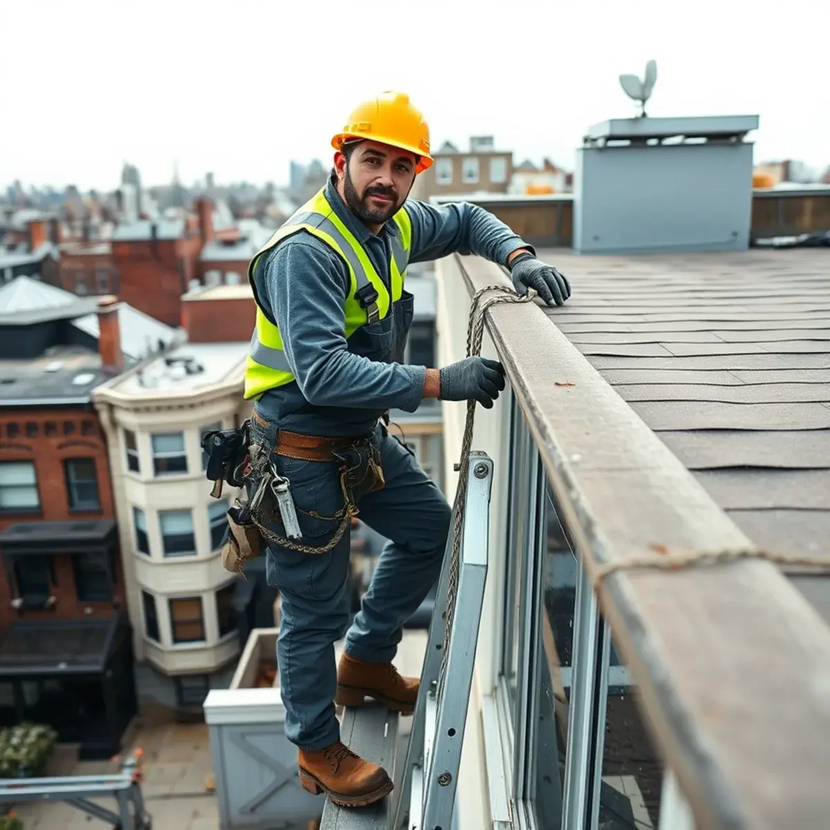 Roofing contractor working on a home in Queens Village, NY
