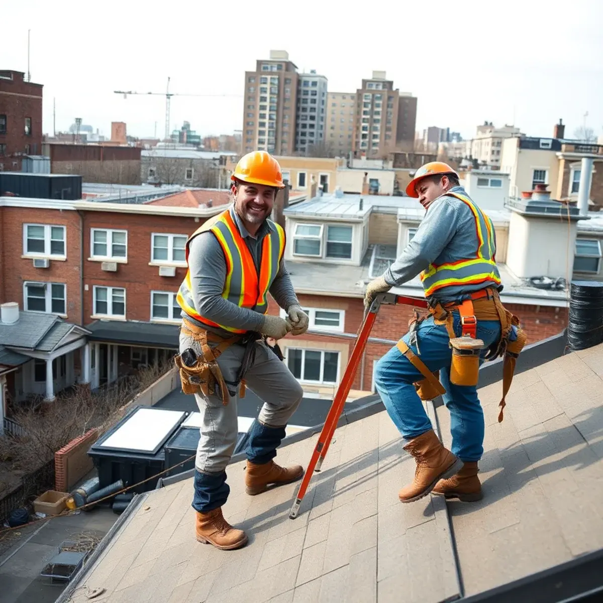 Roofing contractor working on a home in Riverdale, NY
