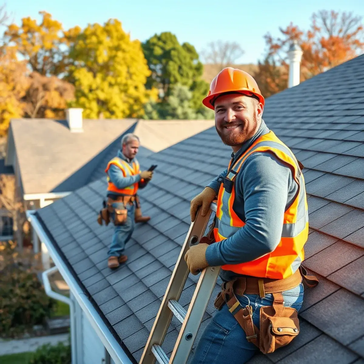 Roofing contractor working on a home in Rochester, NY
