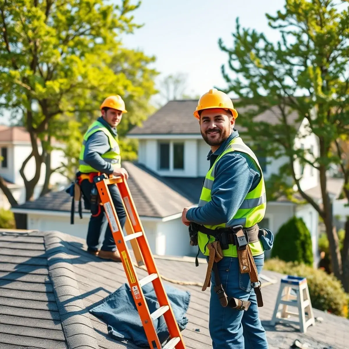 Roofing contractor working on a home in Ronkonkoma, NY