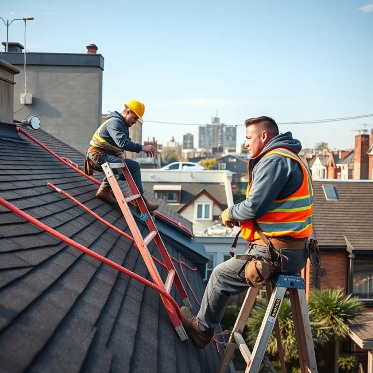 Roofing contractor working on a home in Rossville, NY