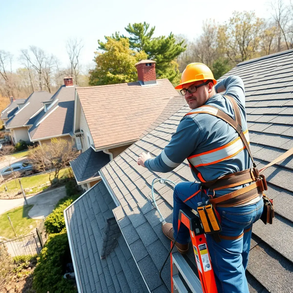 Roofing contractor working on a home in Rye Brook, NY