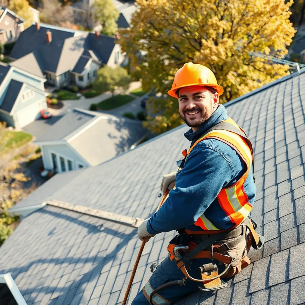 Roofing contractor working on a home in Rye, NY
