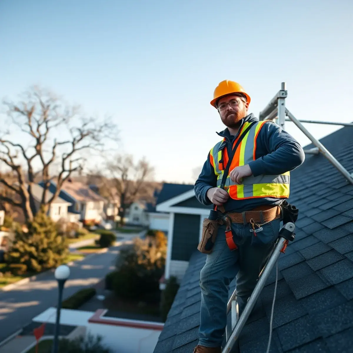 Roofing contractor working on a home in Sag Harbor, NY