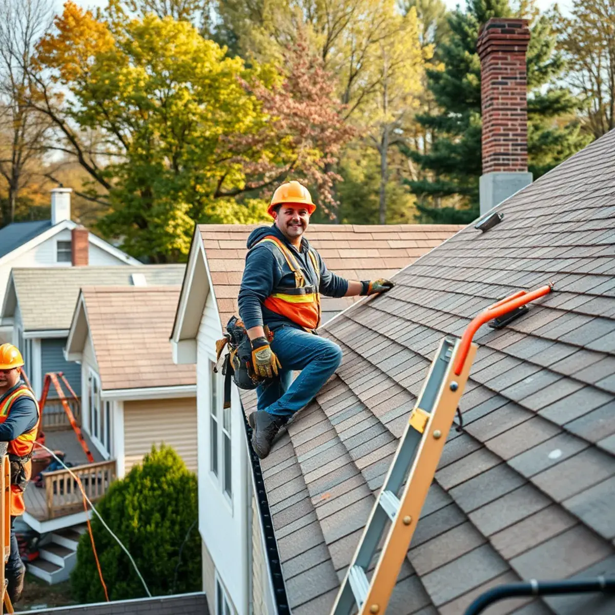 Roofing contractor working on a home in Saugerties, NY