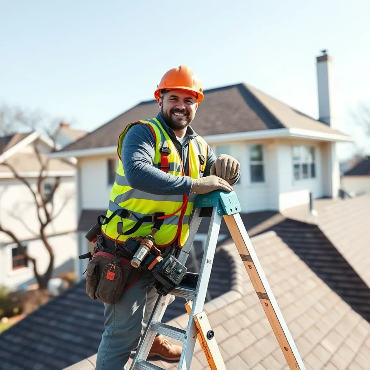 Roofing contractor working on a home in Sayville, NY