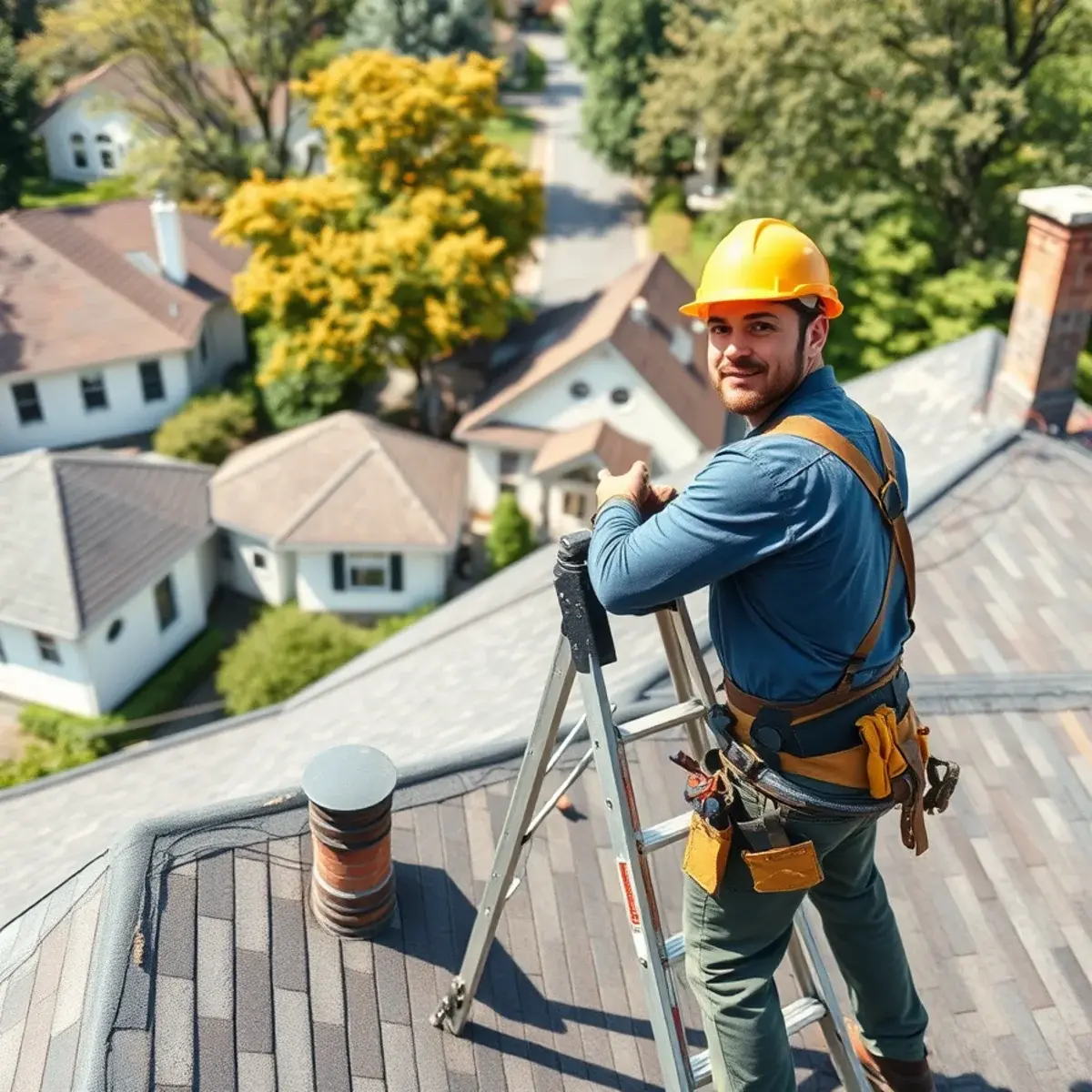 Roofing contractor working on a home in Scarsdale, NY