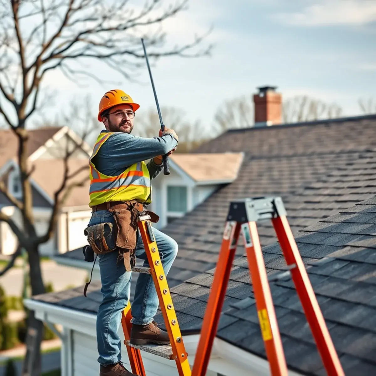 Roofing contractor working on a home in Seaford, NY