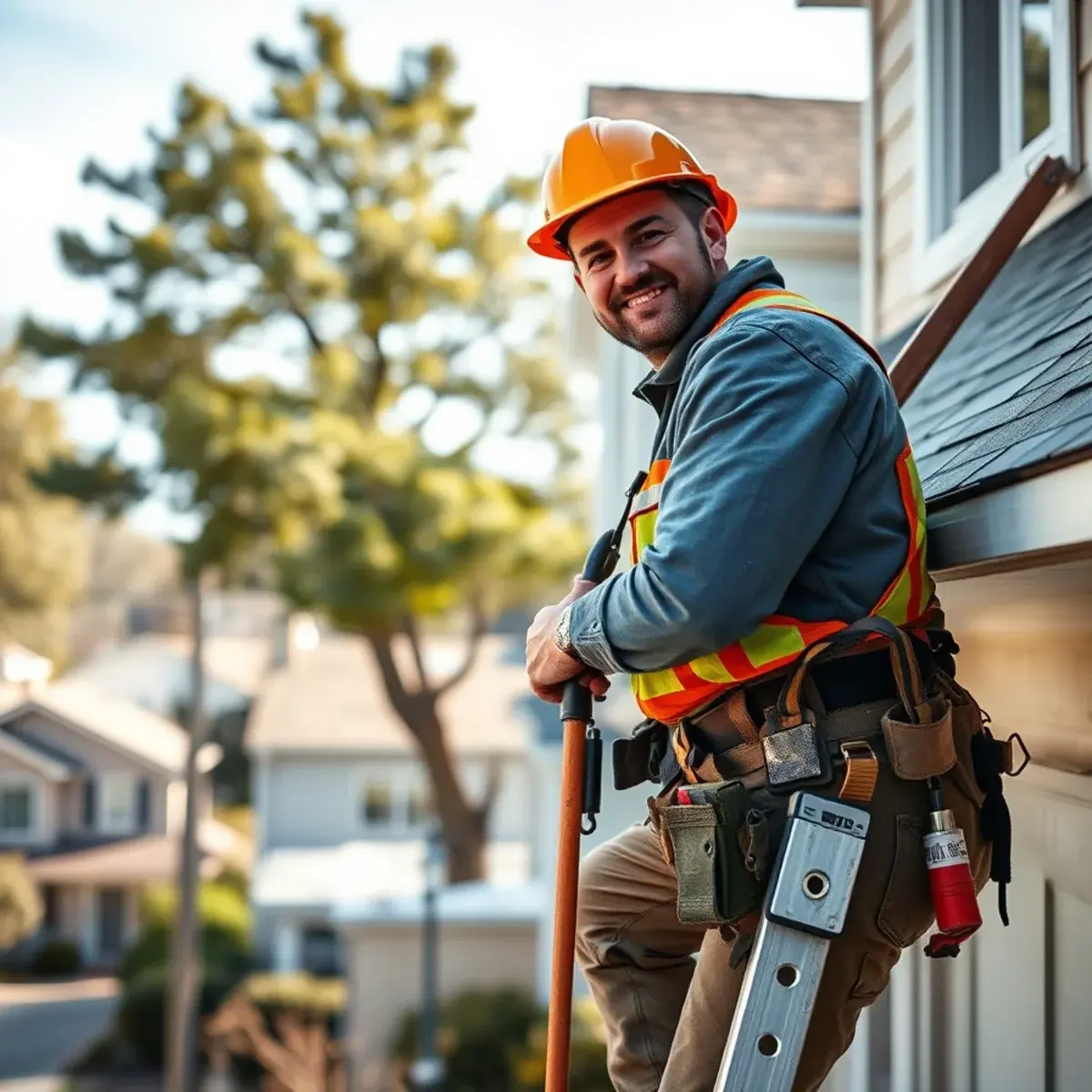 Roofing contractor working on a home in Shirley, NY